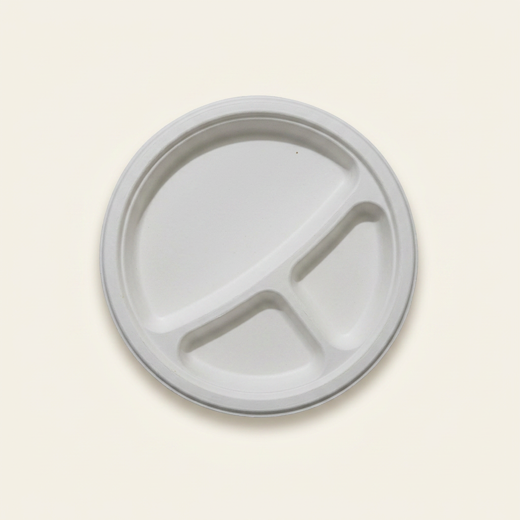 10" 3-Compartment Bagasse Plate